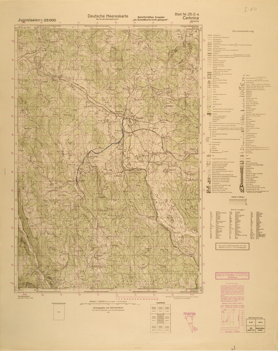 (N:26966) JUGOSLAVIA AL 25.000 - EDIZIONE TEDESCA - CERKNICA 25-2-A. (SE000817) Carte e stampe antiche: riproduzione a colori su carta (formato A1)