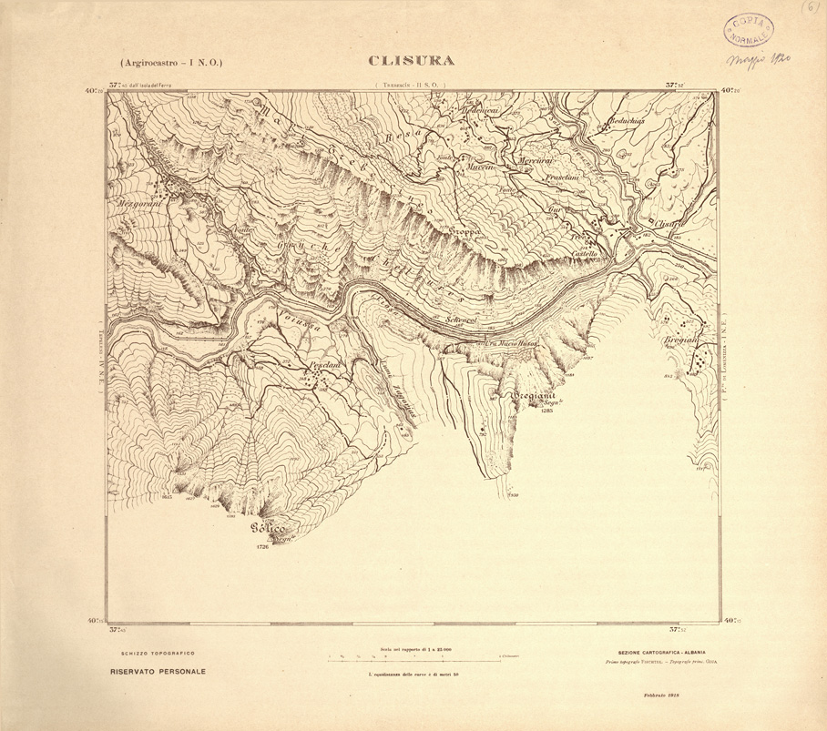 (N:31922) ALBANIA MERIDIONALE - CLISURA (SE006219) Carte e stampe antiche: riproduzione a colori su carta (formato A1)