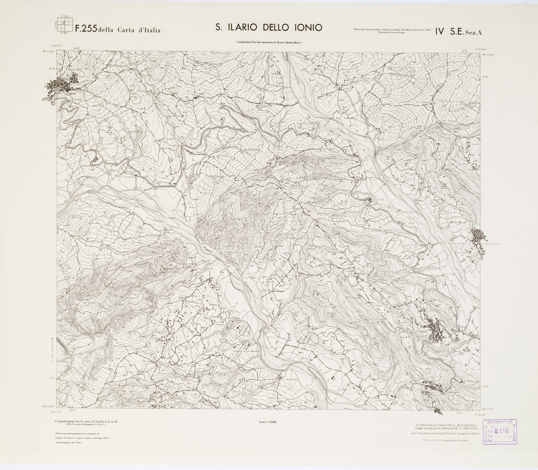 (N:7307) CARTA TOPOGRAFICA DELLA CALABRIA - Foglio 255 IV S.E. SEZ.A - S. Ilario dello Ionio (B0001784) Carte e stampe antiche: riproduzione a colori su carta (formato A1)