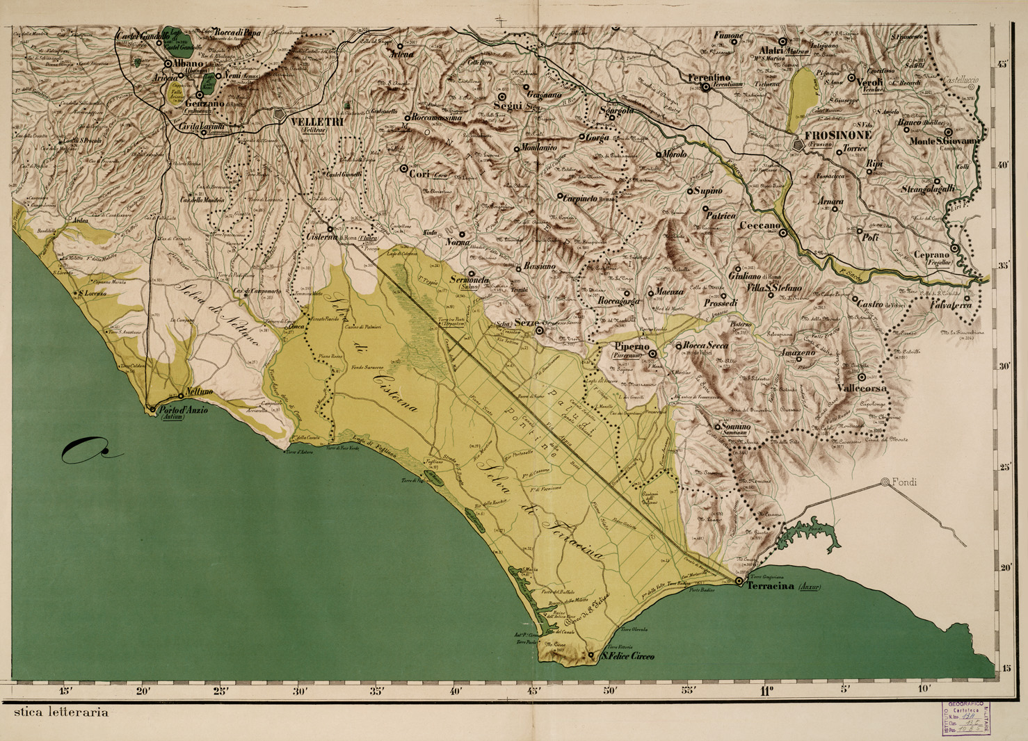 (N:832) CARTA COROGRAFICA DELLA PROVINCIA DI ROMA - Foglio 6 (B0002661) Carte e stampe antiche: riproduzione a colori su carta (formato A1)