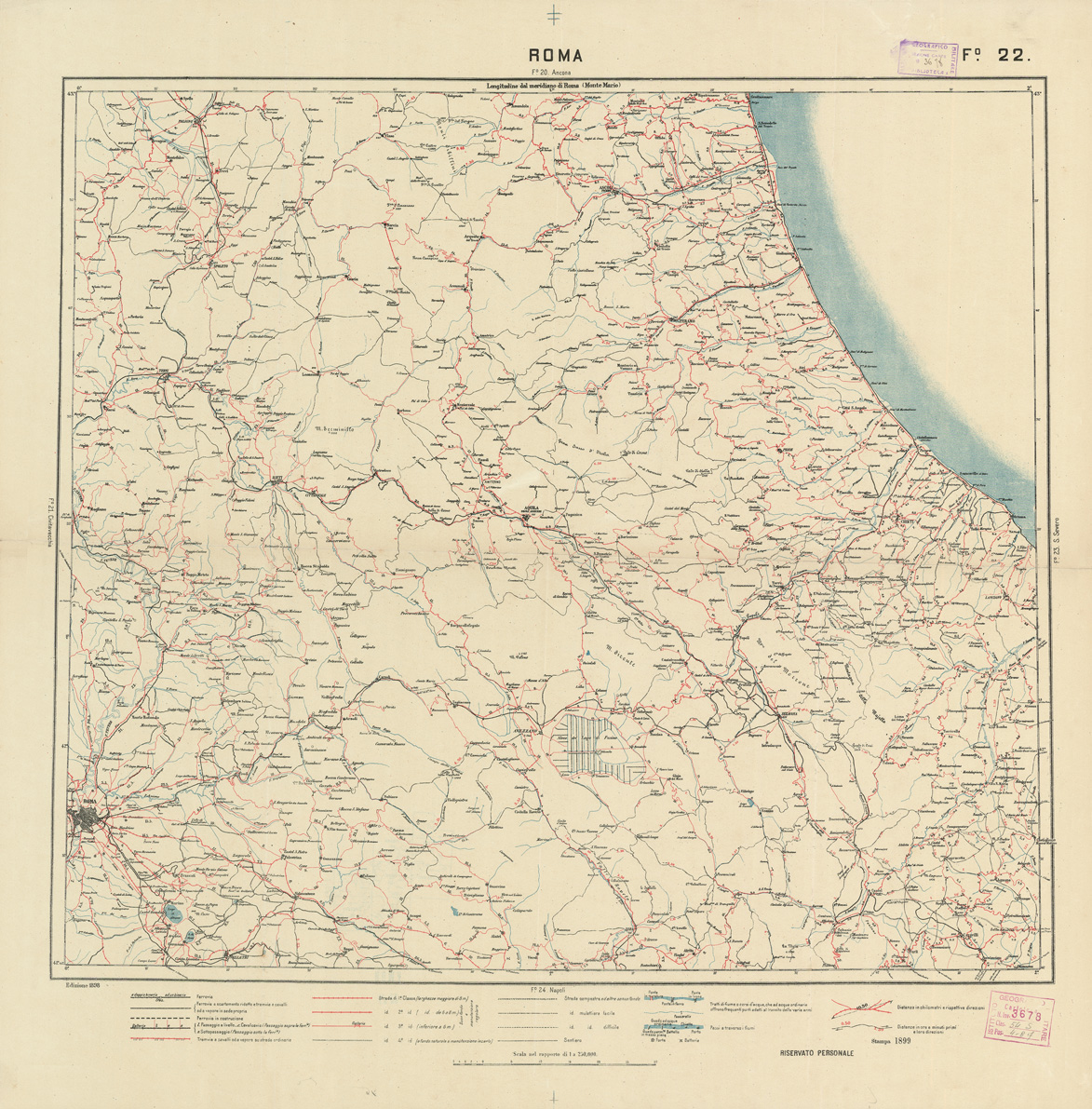 (N:5623) CARTA LOGISTICA D'ITALIA - Foglio 22 ROMA (B0009073) Carte e stampe antiche: riproduzione a colori su carta (formato A1)