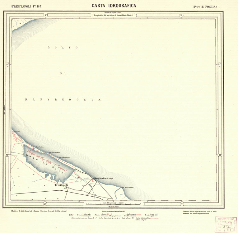 (N:1116) CARTA IDROGRAFICA DEL REGNO D'ITALIA - Foglio 165 - Trinitapoli (B0013431) Carte e stampe antiche: riproduzione a colori su carta (formato A1)
