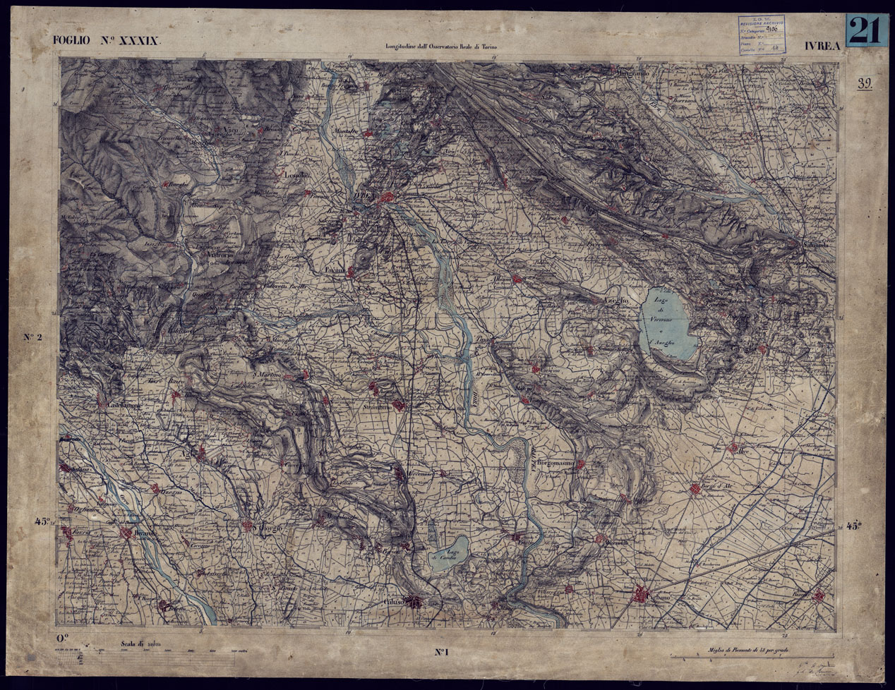 (N:23231) CARTA TOPOGRAFICA DEGLI STATI IN TERRAFERMA DI S.M. IL RE DI SARDEGNA ALLA SCALA DI 1 A 50.000 OPERA DEL CORPO REALE DELLO STATO MAGGIORE - FOGLIO NXXXIX IVREA (CA001164) Carte e stampe antiche: riproduzione a colori su carta (formato A1)