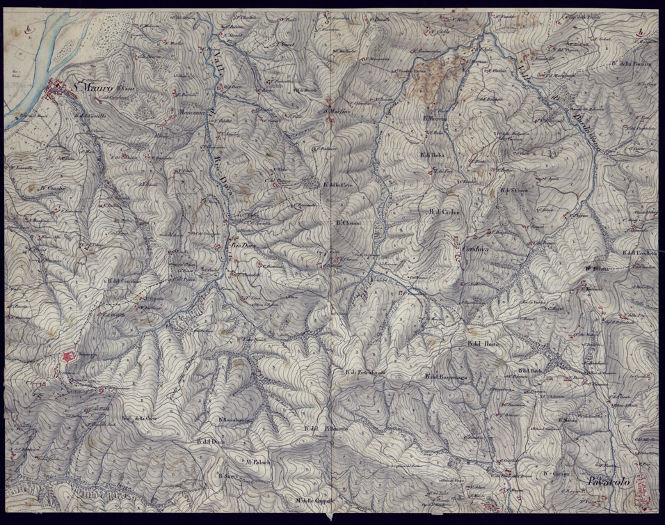 (N:1461) CARTA TOPOGRAFICA A CURVE DIMOSTRATIVE DI UNA PARTE DELLA REGIONE NORD-EST DEI DINTORNI DI TORINO - FOGLIO 4. (CA001580) Carte e stampe antiche: riproduzione a colori su carta (formato A1)