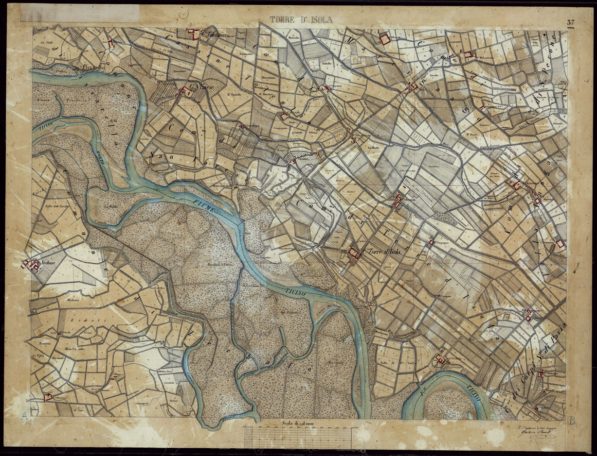 (N:8504) TERRITORIO COMPRESO TRA ALESSANDRIA, CASALE, VOLPEDO E TRA PAVIA, CASTEGGIO E PIACENZA TORRE D'ISOLA - FOGLIO 37. (CA002175) Carte e stampe antiche: riproduzione a colori su carta (formato A1)