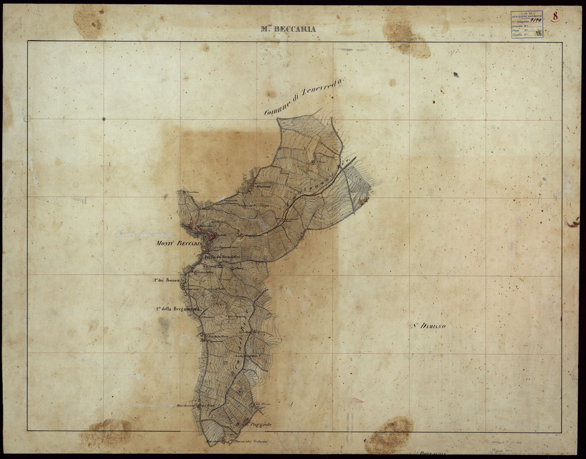 (N:23719) GRUPPO DI 132 FRAZIONI DI MINUTE DI CAMPAGNA ALLA SCALA 1:10.000 DEI RILEVAMENTI ESEGUITI NEL 1853-1867 - MONTU' BECCARIA - RILIEVI OPERATORE N. 8 (CA002327) Carte e stampe antiche: riproduzione a colori su carta (formato A1)