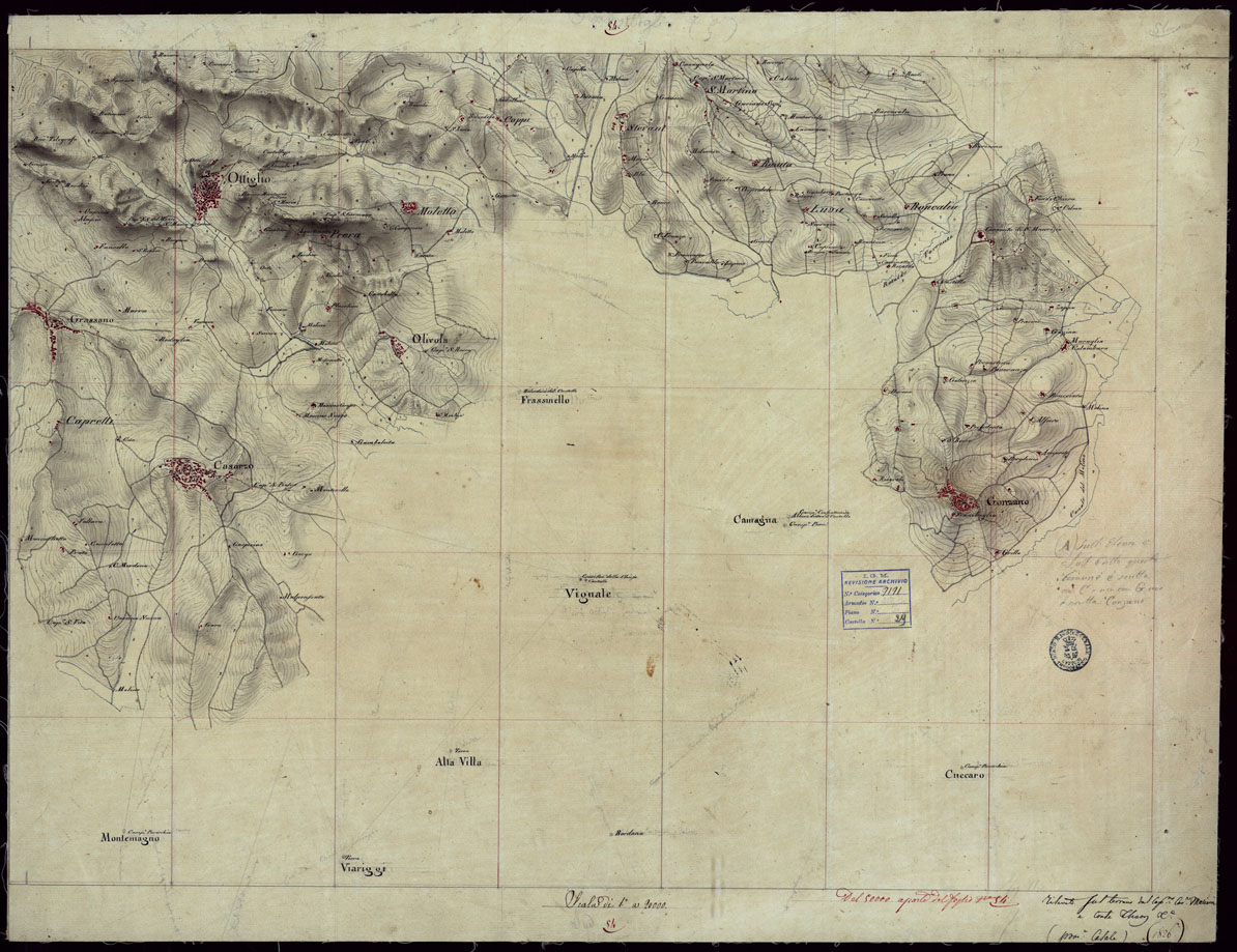 (N:23771) GRUPPO DI DICIANNOVE MINUTE DI CAMPAGNA ESEGUITE ALLA SCALA DI 1:20.000 NEL 1826 - MINUTA 54 (CA002377) Carte e stampe antiche: riproduzione a colori su carta (formato A1)