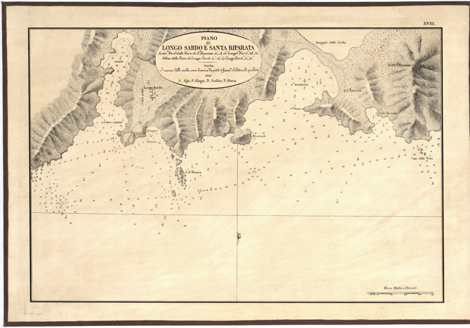 (N:5427) CARTA IDROGRAFICA DELLA SARDEGNA... - Foglio 18 - Piano di Longo Sardo e Santa Riparata (B0004796) Carte e stampe antiche: riproduzione a colori su carta (formato A3)