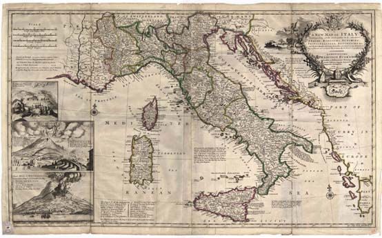 (N:9450) A NEW MAP OF ITALY DISTINGUISHING ALL THE SOVEREIGNTIES IN IT, WHETHER STATES, KINGDOMS, DUTCHIES, PRINCIPALITIES, REPUBLICKS & C - ITALIA (B0012916, B0012917, B12916-7) Carte e stampe antiche: riproduzione digitale a 150 DPI
