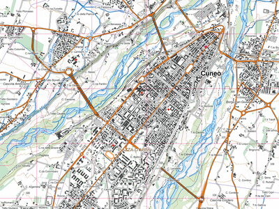 Preview of a detail from the 1:25,000 map of Cuneo generated from DBSN data