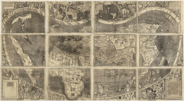 Il grande planisfero palliografico è stato stampato a Saint-Dié-des-Vosges nel 1507 da Martin Waldseemüller